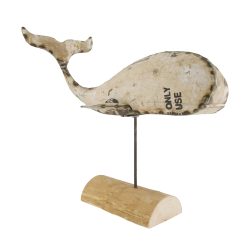 Decofinder Figur Wal Metall Auf Ständer Antique Weiss H: 45 cm  | Schubiger Möbel