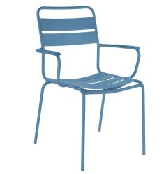 Schaffner Metall-Lattenstuhl Glarus mit Armlehne Blau | Schubiger Möbel