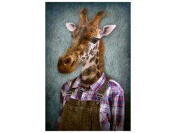 image LAND Digitaldruck auf Glas Giraffe mit Latzhose  | Schubiger Möbel