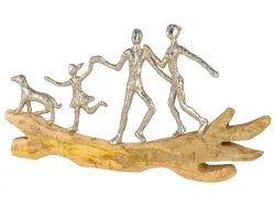 Decofinder Figur Familie mit Hund, Mangoholz Alu Holzfarbig | Schubiger Möbel