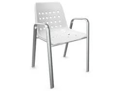 Schaffner Schalen-Stuhl Bermuda mit Armlehne Rundoval Feuerverzinkt Weiss | Schubiger Möbel