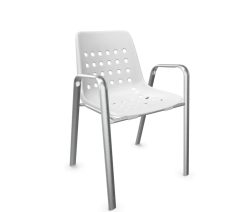 Schaffner Schalen-Stuhl Bermuda mit Armlehne Rundoval Feuerverzinkt Weiss | Schubiger Möbel