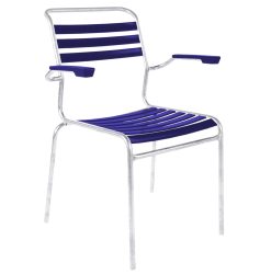 Schaffner Lättli-Stuhl Säntis mit Armlehnen Feuerverzinkt Blau | Schubiger Möbel
