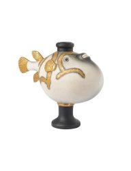 Abhika Kerzenständer Kugelfisch Weiss Gold H: 20 cm  | Schubiger Möbel