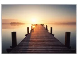 image LAND Digitaldruck auf Acrylglas Holzsteg in Den Sonnenuntergang  | Schubiger Möbel
