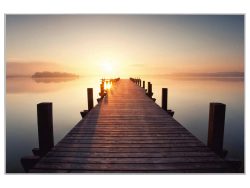image LAND Digitaldruck auf Acrylglas Holzsteg in Den Sonnenuntergang  | Schubiger Möbel