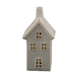 Decofinder Windlicht Haus Aus Porzellan, Weiss Gold H: 17 cm  | Schubiger Möbel