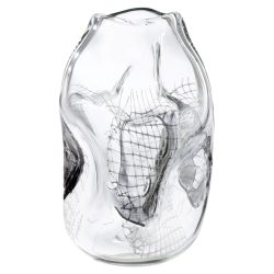 Gilde Vase Grid, Glas, Gesteift, Klar, Schwarz H: 32 cm  | Schubiger Möbel
