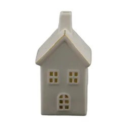 Decofinder Windlicht Haus Aus Porzellan, Weiss Gold H: 13 cm  | Schubiger Möbel
