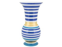 Abhika Vase Porzellan Gestreift Blau/gold H: 40 cm  | Schubiger Möbel