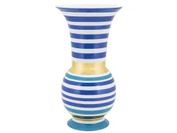 Abhika Vase Porzellan Gestreift Blau/gold H: 40 cm  | Schubiger Möbel