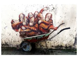 image LAND Digitaldruck auf Glas Street Art mit Orang-Utans  | Schubiger Möbel