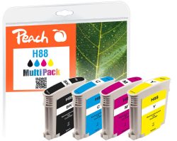 Peach HP 88 4 Druckerpatronen (bk, c/m/y) ersetzt HP No. 88, C9385AE, C9386AE, C9387AE, C9388AE für z.B. HP OfficeJet Pro K 5300