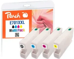 Peach E70 4 Druckerpatronen XL (bk, c/m/y) ersetzt Epson T7015, C13T70154010 für z.B. Epson WorkForce Pro WP -4015 DN