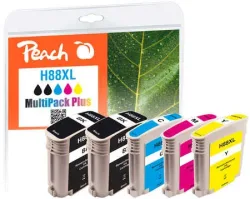 Peach HP 88 XL 5 Druckerpatronen XL (2*bk, c/m/y) ersetzt HP No. 88XL, C9391AE, C9392AE, C9393AE, C9396AE*2 für z.B. HP OfficeJet Pro K 5300