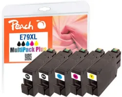 Peach E79 XL 5 Druckerpatronen XL (2*bk, c/m/y) ersetzt Epson No. 79XL, C13T79054010 für z.B. Epson WorkForce Pro WF -4600