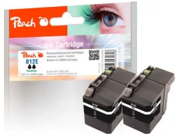 Peach B12 EBK 2 Druckerpatronen 2*bk ersetzt Brother LC-12EBK für z.B. Brother MFCJ 6925 DW