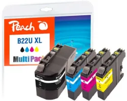 Peach B22 UXL 4 Druckerpatronen XL (bk, c/m/y) ersetzt Brother LC-22UXL für z.B. Brother DCPJ 785 DW, Brother MFCJ 985 DW