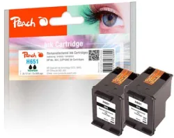 Peach HP 651 bk 2 Druckköpfe 2*bk ersetzt HP No. 651 bk*2, C2P10AE*2 für z.B. HP OfficeJet 252 Mobile, HP OfficeJet 202, HP OfficeJet 202 C