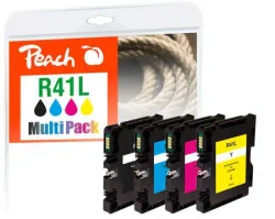 Peach R41 4 Druckerpatronen (bk, c/m/y) ersetzt Ricoh GC41L, 405765, 405767, 405768 für z.B. Ricoh Aficio SG 3100, Ricoh Aficio SG 3100 snw