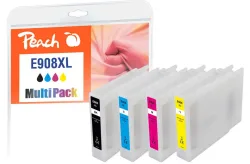 Peach E908 XL 4 Druckerpatronen XL (bk, c/m/y) ersetzt Epson No. 908XL, T9081, T9082, T9083, T9084 für z.B. Epson Workforce Pro WF -6090 DW