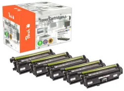 Peach HP 508 X 5 Toner XL (2*bk, c/m/y) ersetzt HP No. 508X, CF360X*2, CF361X, CF362X, CF363X für z.B. HP Color LaserJet Enterprise Flow MFP M 577 c