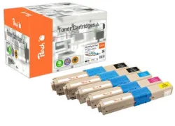 Peach O4650-87 5 Toner Druckerpatronen (2*bk, c/m/y) ersetzt OKI 46508716*2, 46508715, 46508714, 46508713 für z.B. OKI C 332 DN, OKI C 332 DNw