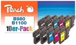 Peach B980/1100VALBP 10 Druckerpatronen XL (2*bk, bk, c/m/y) ersetzt Brother LC-980/1100VALBP für z.B. Brother DCP -145 C, Brother DCP -160