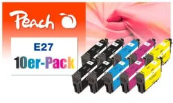 Peach E27 10 Druckerpatronen (2*bk, bk, c/m/y) ersetzt Epson T2706, No. 27, C13T27064010*2 für z.B. Epson WorkForce WF -3600