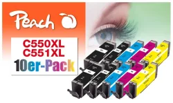 Peach C550 XL 10 Druckerpatronen XL (2*bk, bkph, c/m/y) ersetzt Canon PGI-550XL, CLI-551XL für z.B. Canon Pixma IP 7200, Canon Pixma MX 925