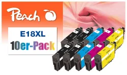 Peach E18 XL 10 Druckerpatronen XL (2*bk, bk, c/m/y) ersetzt Epson No. 18XL, C13T18164010 für z.B. Epson Expression Home XP -100