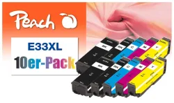 Peach E33 10 Druckerpatronen XL (2*bk, bk, c/m/y) ersetzt Epson T3357, No. 33XL, C13T33574010 für z.B. Epson Expression Premium XP -530