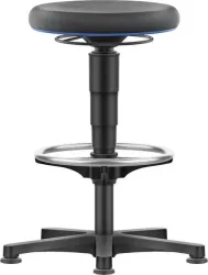 Allround Hocker Bimos, sitzhöhenverstellbar 560-810 mm, mit Gleiter & Fussring, Supertec-Bezug, schnitt- & rutschfest, mit Mikropanzerung, Farbring blau