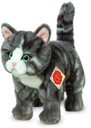 Hermann Teddy Kuscheltier KATZE GRAU GETIGERT (20cm) stehend in grau