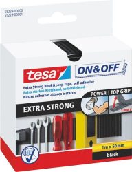 TESA On & Off 55229-00-01 Klettband zum Aufkleben Haft- und Flauschteil, extrastark (L x B) 1000 mm x 50 mm Schwarz 1