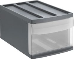 Schubladenbox Rotho SYSTEMIX M, modular, 1 geschlossener Schub, Griffmulde, stapelbar, QR-Code, L 395 x B 255 x H 203 mm, PP, anthrazit-transparent