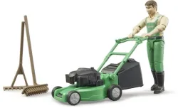 Bruder bworld Gärtner mit Rasenmäher, Spielfigur