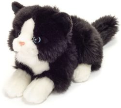 Hermann Teddy Kuscheltier KATZE (20 cm) liegend in schwarz/weiß