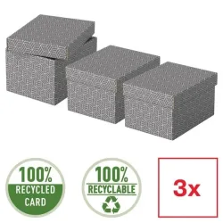 Esselte Home Aufbewahrungs- und Geschenkbox 628281 Klein 100% Recycelter Karton Grau 200 x 255 x 150 mm 3 Stück