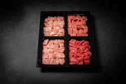 Fondue Bourguignonne STANDARD mit Rindshuft, Kalbshuft, Schweinsnierstück und Pouletbrust