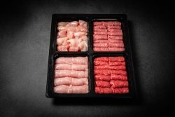 Fondue Chinoise STANDARD mit Rindshuft, Kalbshuft, Schweinsnierstück und Pouletbrust