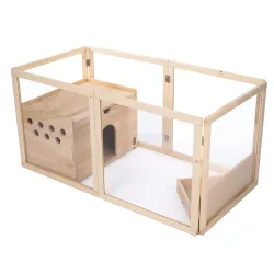 TIAKI Kleintier-Freilauf aus Holz für den Innenbereich - L 123 x B 106,5 x H 60 cm