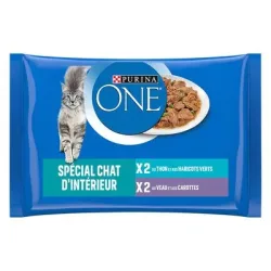 PURINA ONE 4 x 85 g - Indoor Thunfisch und Kalbfleisch