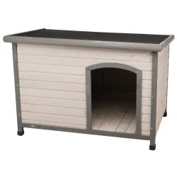 Spar-Komplettset: Trixie Natura Flachdach-Hundehütte Classic mit Isolierung - Grösse L: B 116 x T 79 x H 82 cm, grau