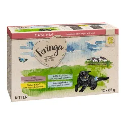 Feringa Classic Meat Menü Kitten Pouches 12 x 85 g - Mixpaket 2: Geflügel, Pute & Kaninchen, Huhn & Forelle, Lachs & Pute