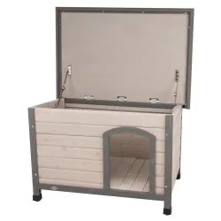 Spar-Komplettset: Trixie Natura Flachdach-Hundehütte Classic mit Isolierung - Grösse S - M: B 85 x T 60 x H 58 cm, grau