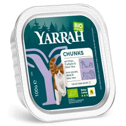 Sparpaket Yarrah Bio 24  x 100 g - Chunks: Huhn & Truthahn mit Aloe Vera