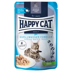 Sparpaket Happy Cat Pouch Meat in Sauce 24 x 85 g  - Quellwasser-Forelle