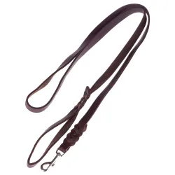 Heim Lederleine mit eingeflochtenem Karabiner, braun - Doppelleine: 220 cm lang / 18 mm breit