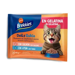 Brekkies Daily Delice 4 x 85 g - Lachs & Thunfisch in Gelee